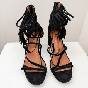 Jeffrey Campbell Black Despina Heels Strappy Tassel Sandal Whimsigoth Witchy 8.5